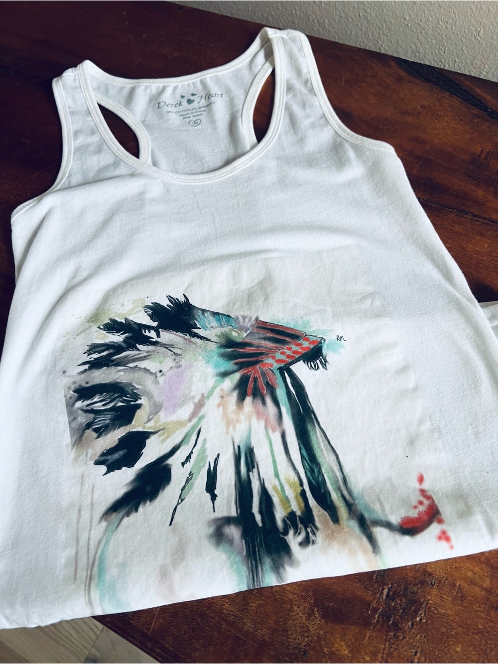 3/$20 Artist Made Watercolor Native Head Dress Chieftain Tank Top
